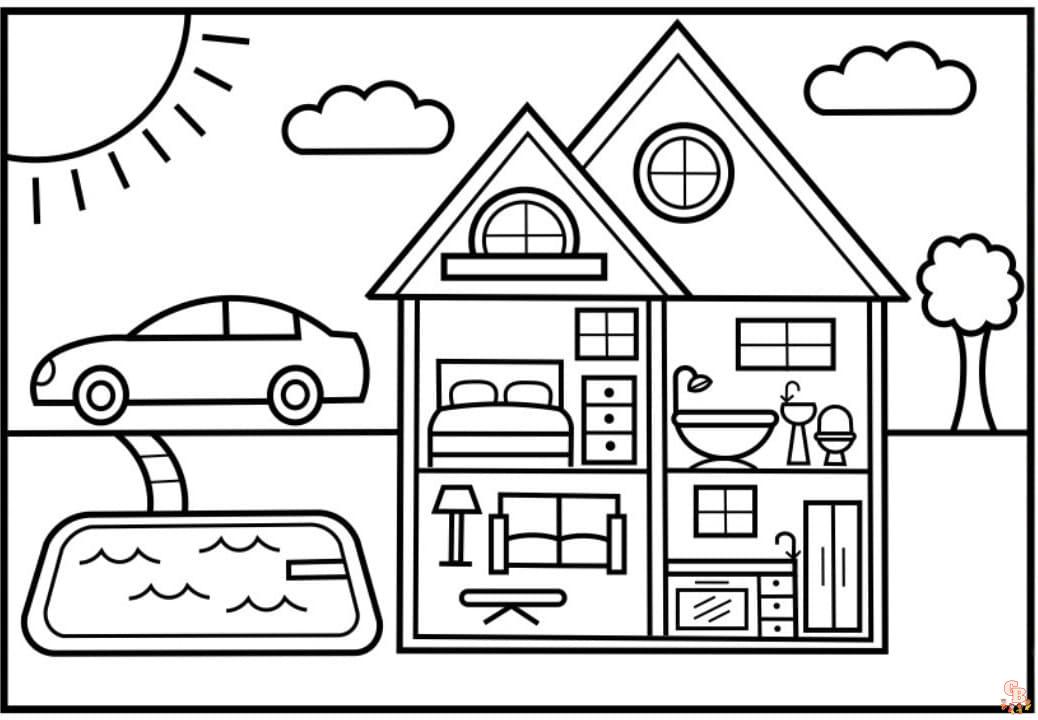Doll house coloring pages for kids