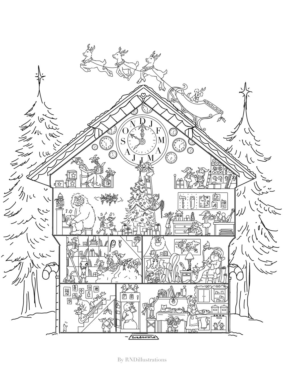 Christmas house coloring page interior â