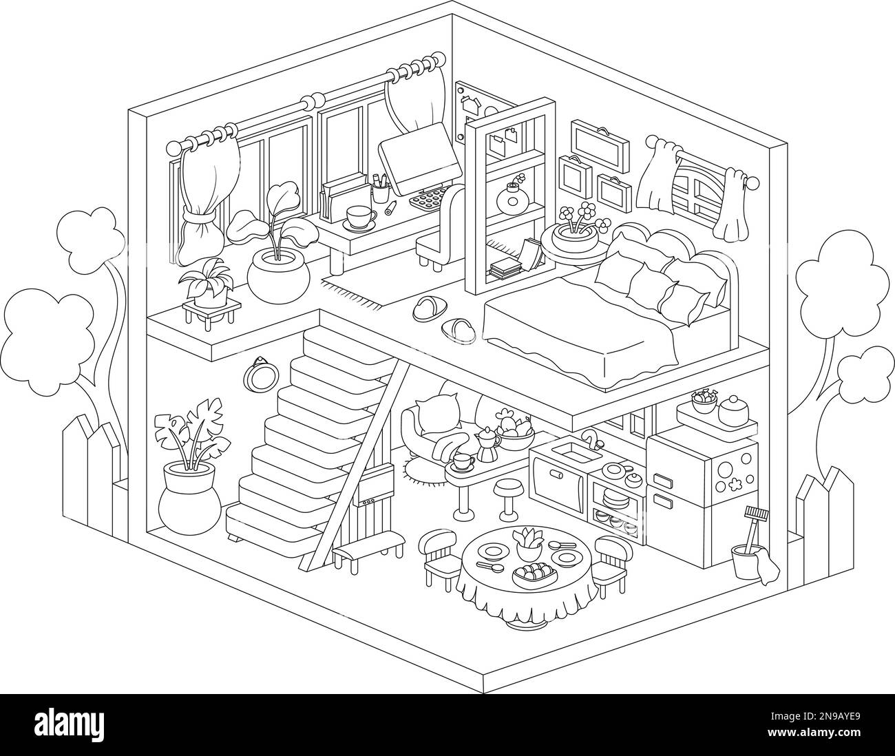 House drawing kids black and white stock photos images
