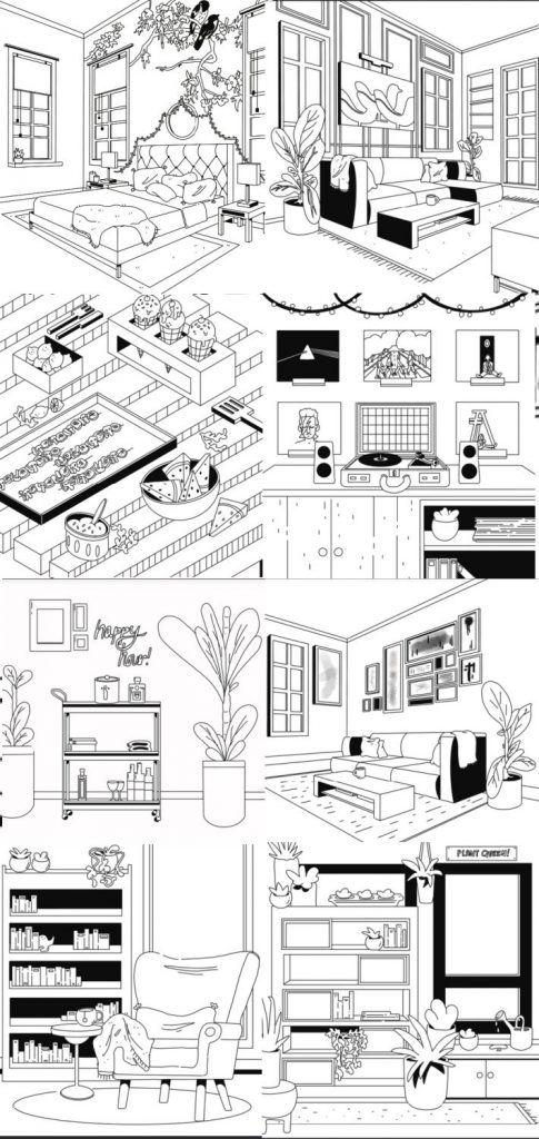 Free adult coloring pages inspired from modern interior design