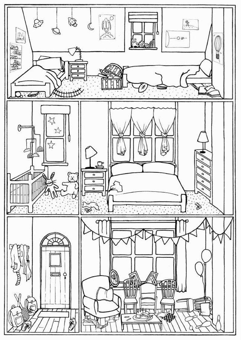 Bundle of colouring pages house interiors instant