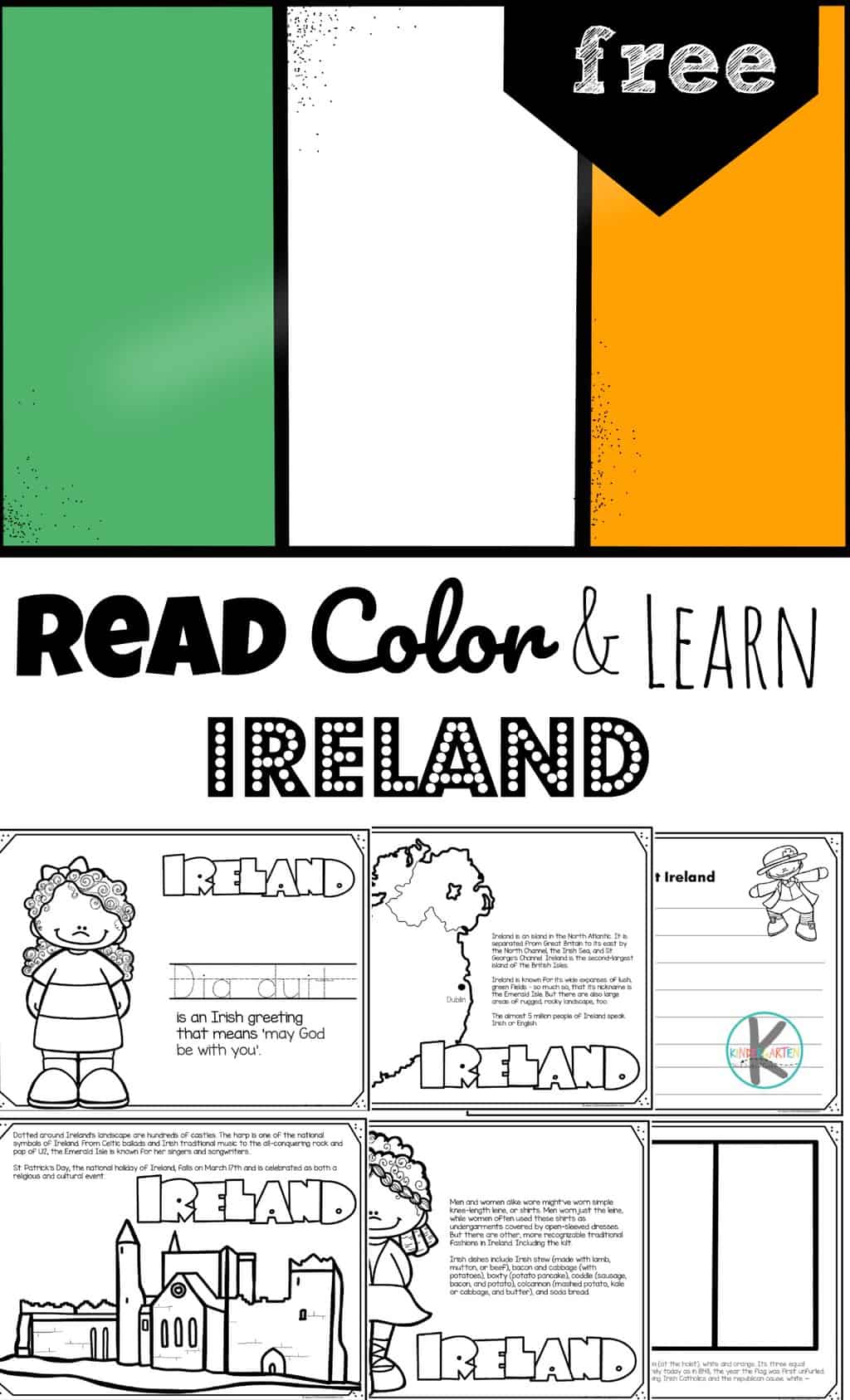 Free ireland coloring page for kids to read color and learn