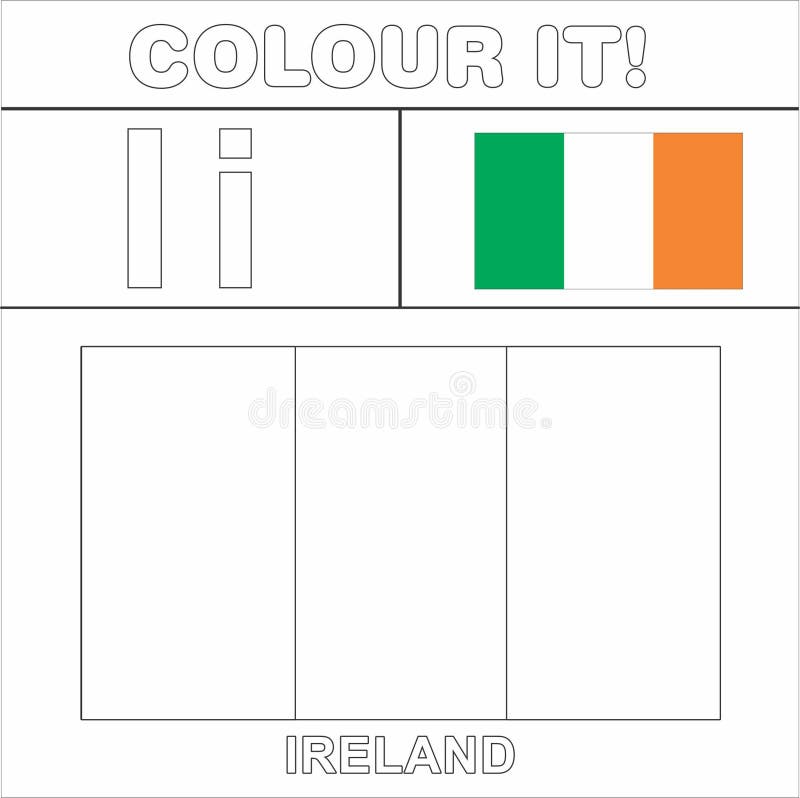 Colour it kids colouring page country starting from english letter i ireland how to color flag stock illustration