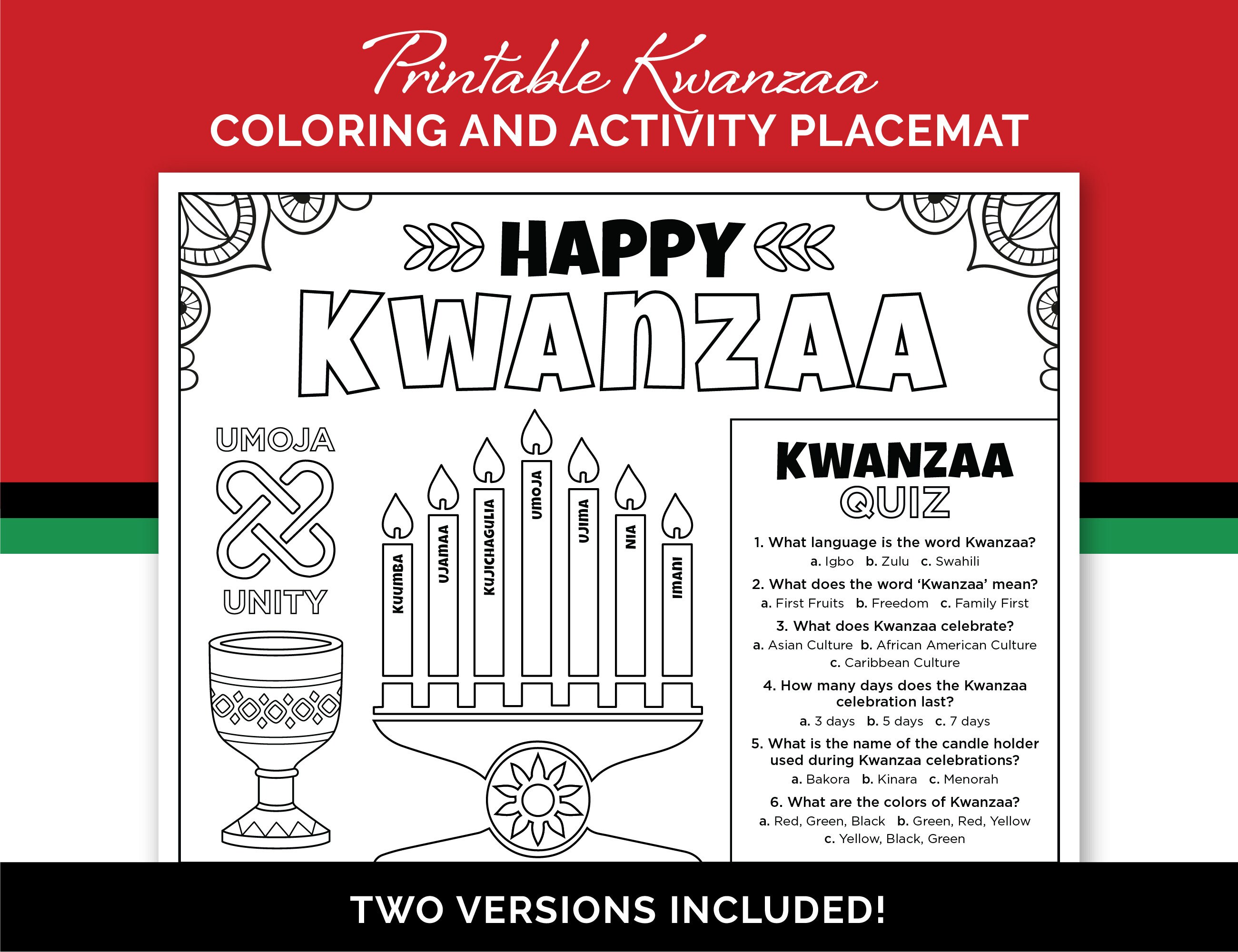 Kwanzaa kids coloring and activities page printable kids activity placemat for a kwanzaa celebration or a kids kwanzaa classroom party