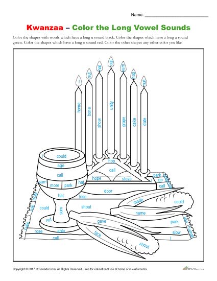 Kwanzaa coloring sheet color the long vowels activity