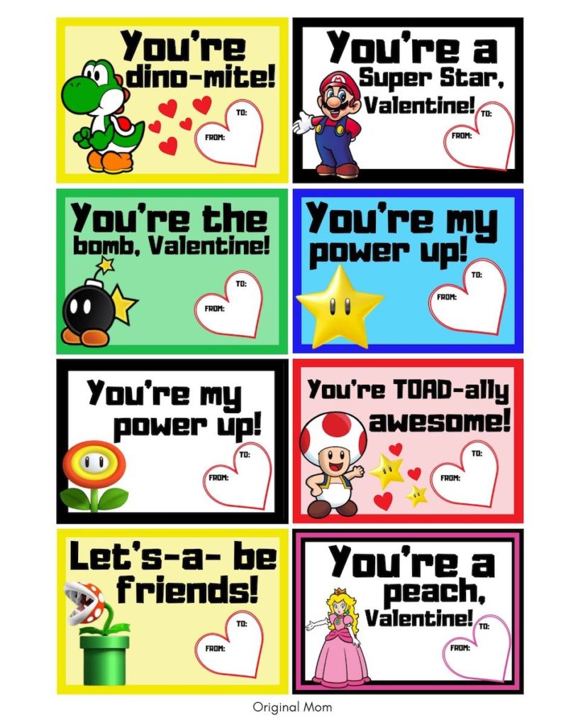 Cute super mario free printable valentines