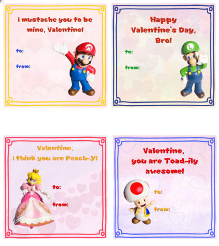 Free printable super mario valentines for classroom exchanges