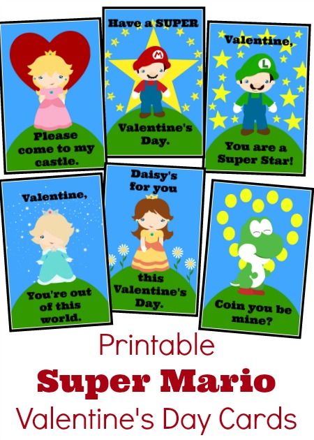 Free printable super mario bros valentines day cards