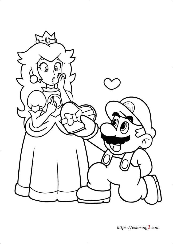 Mario and peach coloring pages