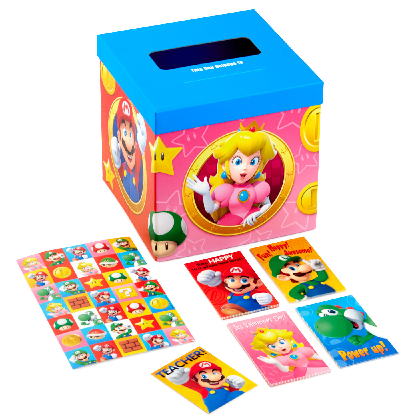Nintendo super marioâ kids classroom valentines set with cards stickers and mailbox