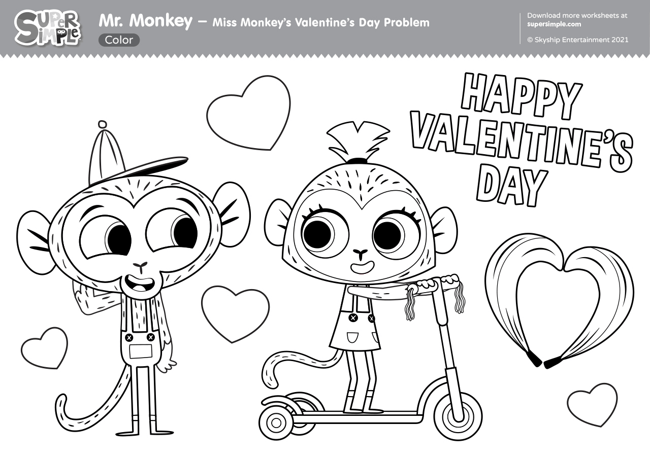 Mr monkey valentines day coloring page