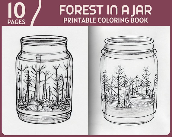Forest in a jar coloring pages fantasy art trees and jar theme coloring page printable coloring book