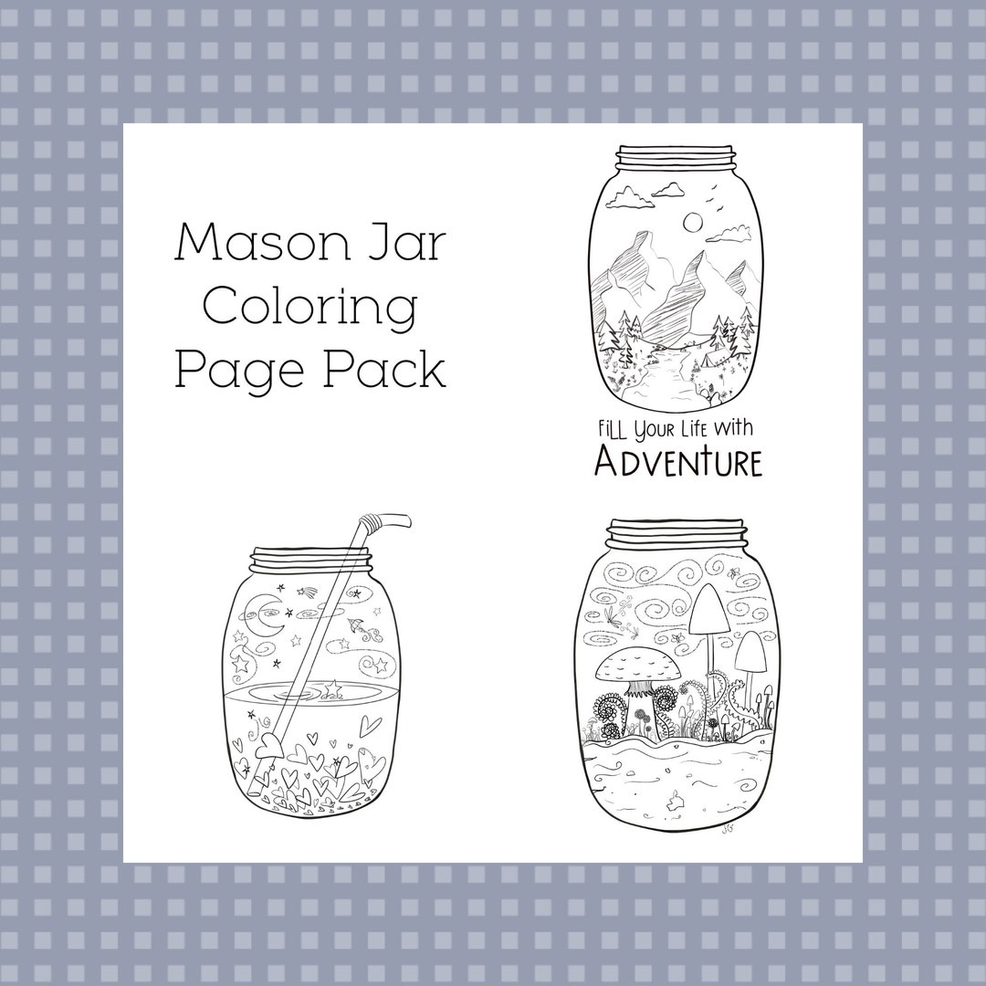 Mason jar collection printable coloring pages pack downloadable pdf