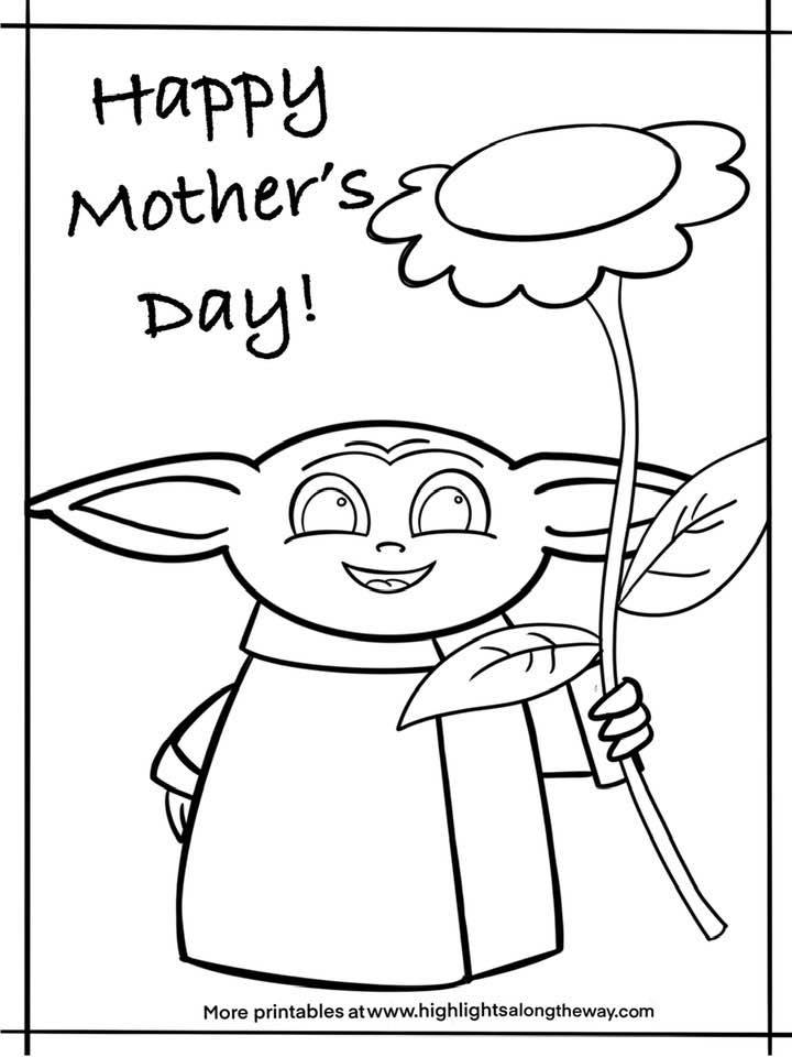 Instant click and print free mothers day baby yoda coloring sheet
