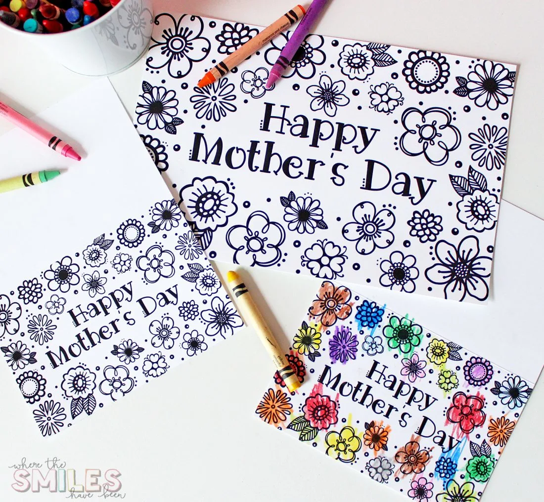 Free printable mothers day card coloring page cut files too