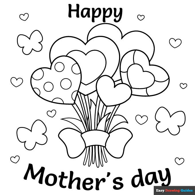 Easy mothers day card coloring page easy drawing guides