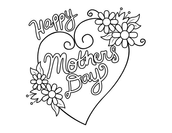 Printable happy mothers day heart coloring page