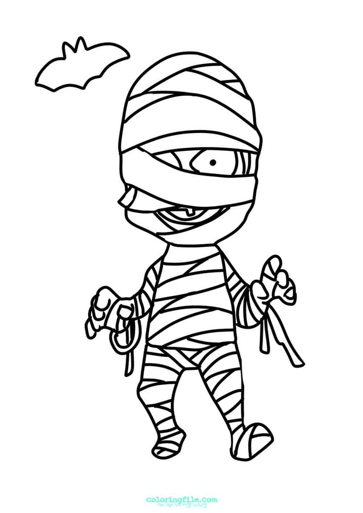 Spooky halloween mummy boy coloring pages