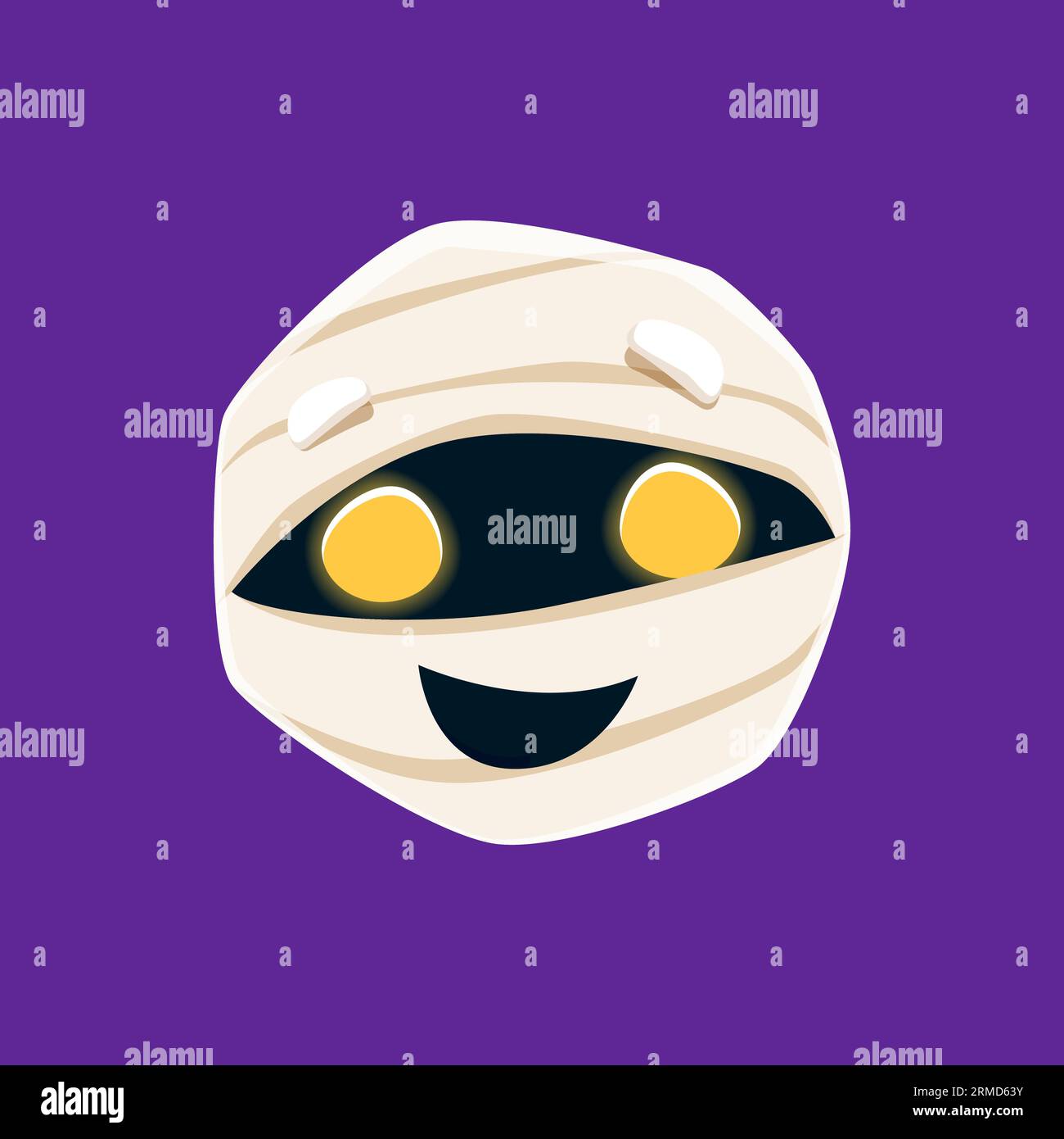 Cartoon halloween mummy emoji character isolated vector cute emoticon face with wide yellow eyes and wrapped in bandages adding a spooky yet playful stock vector image art
