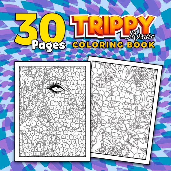 Best value trippy mosaic color by number stoner printable coloring book for adults with mystery geometric picture puzzles instant download