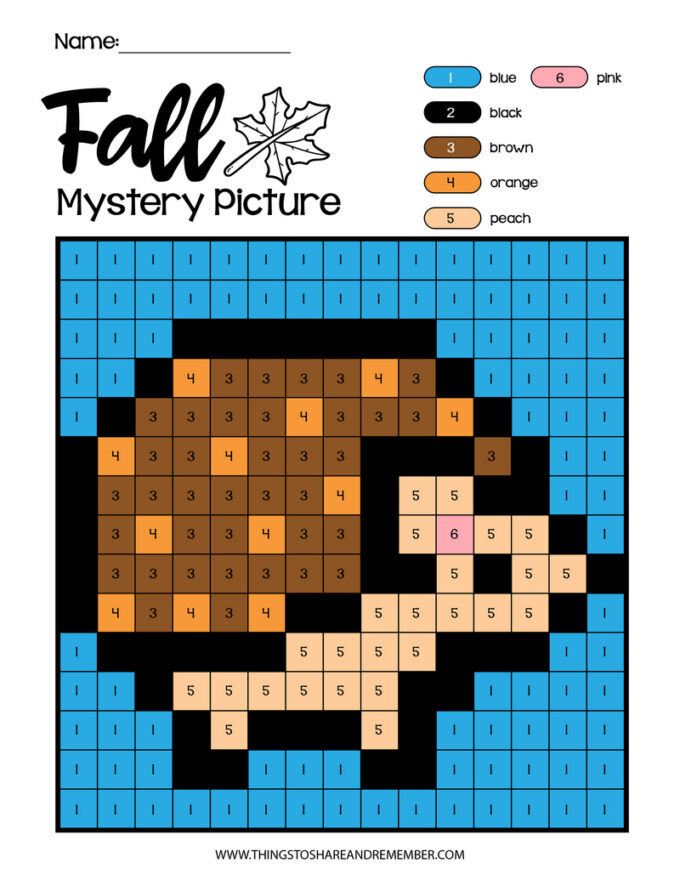 Fall mystery color by number pages share remember celebrating child home