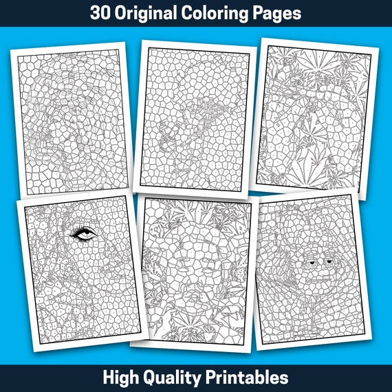 Best value trippy mosaic color by number stoner printable coloring book for adults with mystery geometric picture puzzles instant download