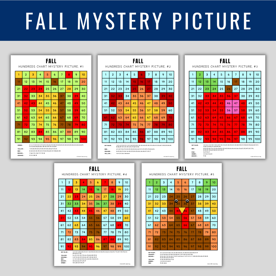 Fall coloring pages hundreds chart mystery picture color by number made by teachers