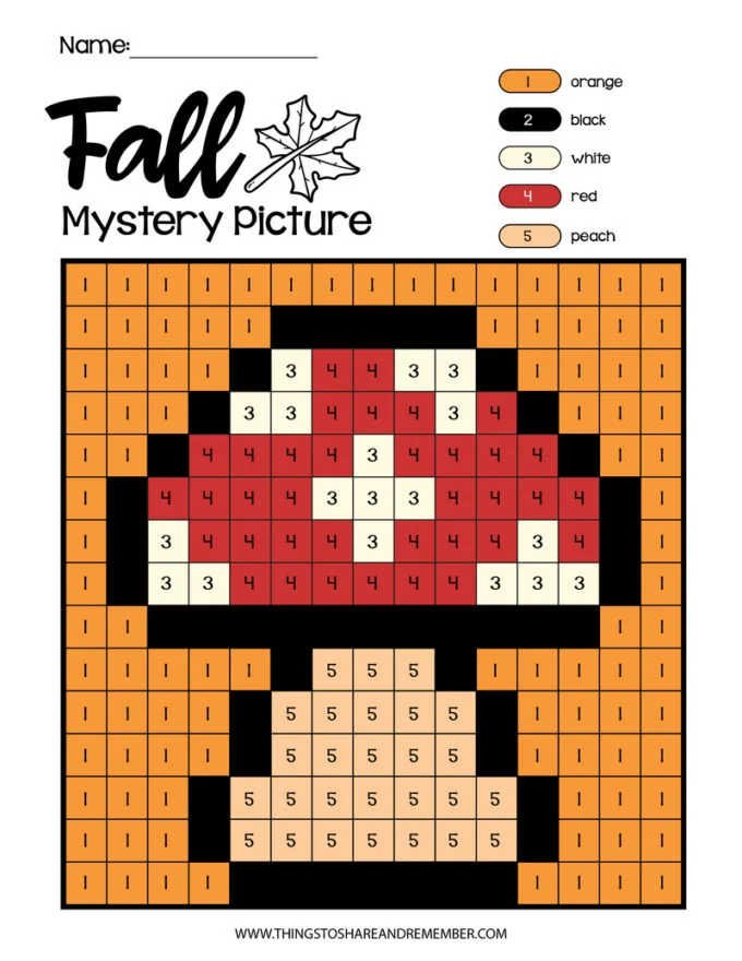 Fall mystery color by number pages share remember celebrating child home