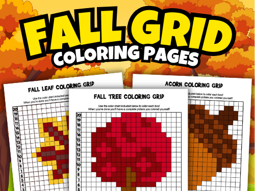 Fall grid coloring pages mystery picture activities teaching resources