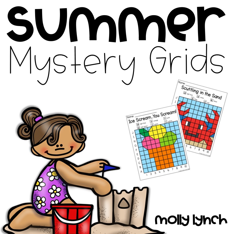 Printable mystery grid coloring pages summer