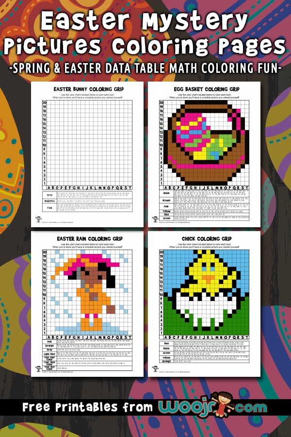 Spring and easter mystery pictures grid coloring pages woo jr kids activities childrens publishing