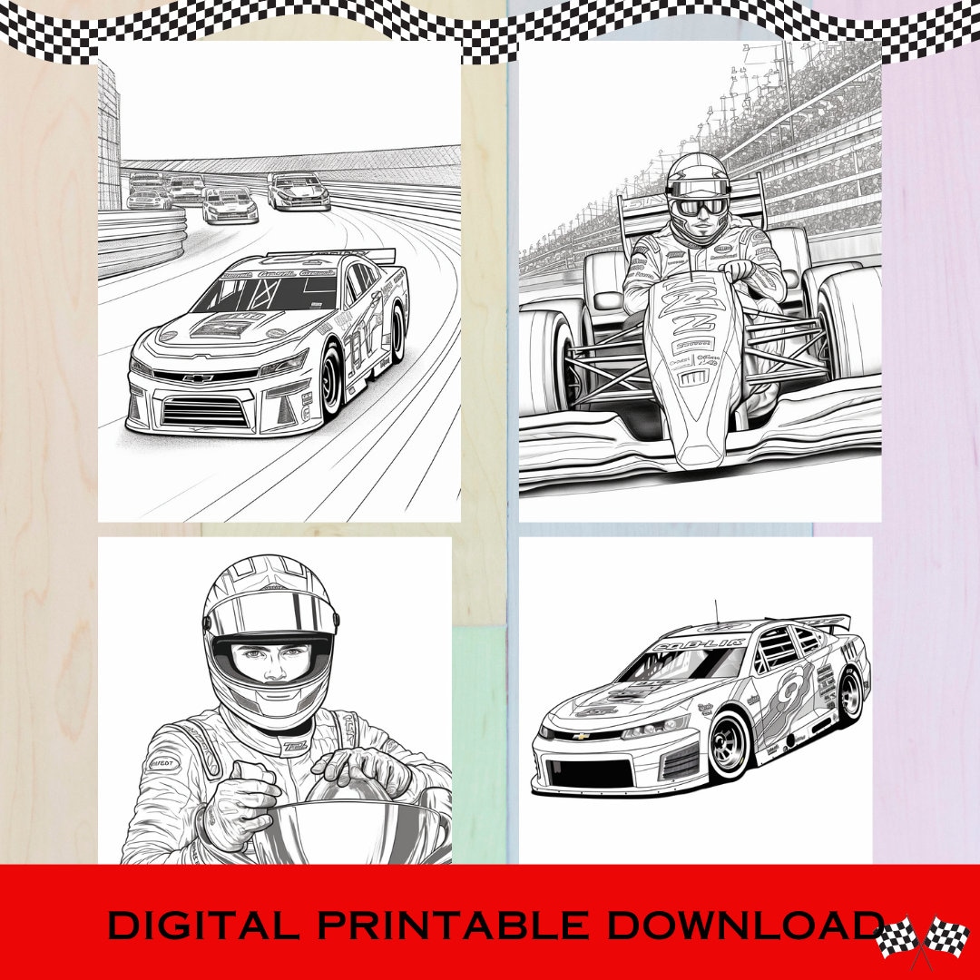 Nascar digital printable coloring pages for kids birthday party activity classroom boysgirls birthday party kids coloring pages download now