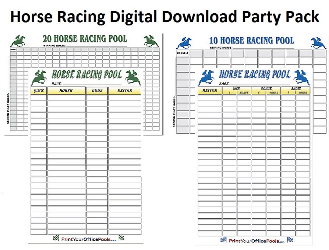 Horse racing party betting pack printable for kentucky derby belmont stakes preakness breeders cup pools place your bets on race slip cards