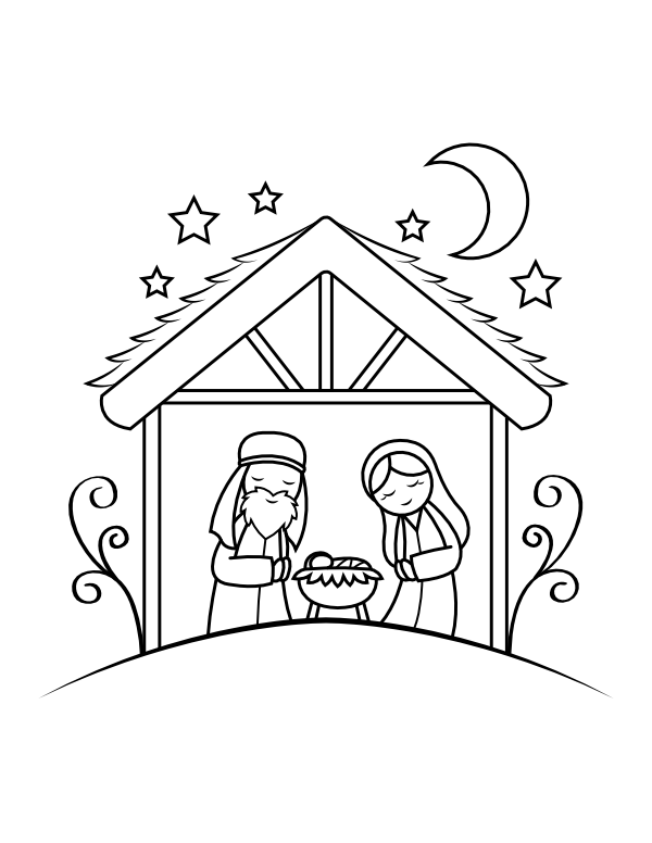 Printable nativity scene coloring page