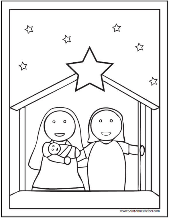 Christmas coloring pages for kids ââ nativity scene coloring page