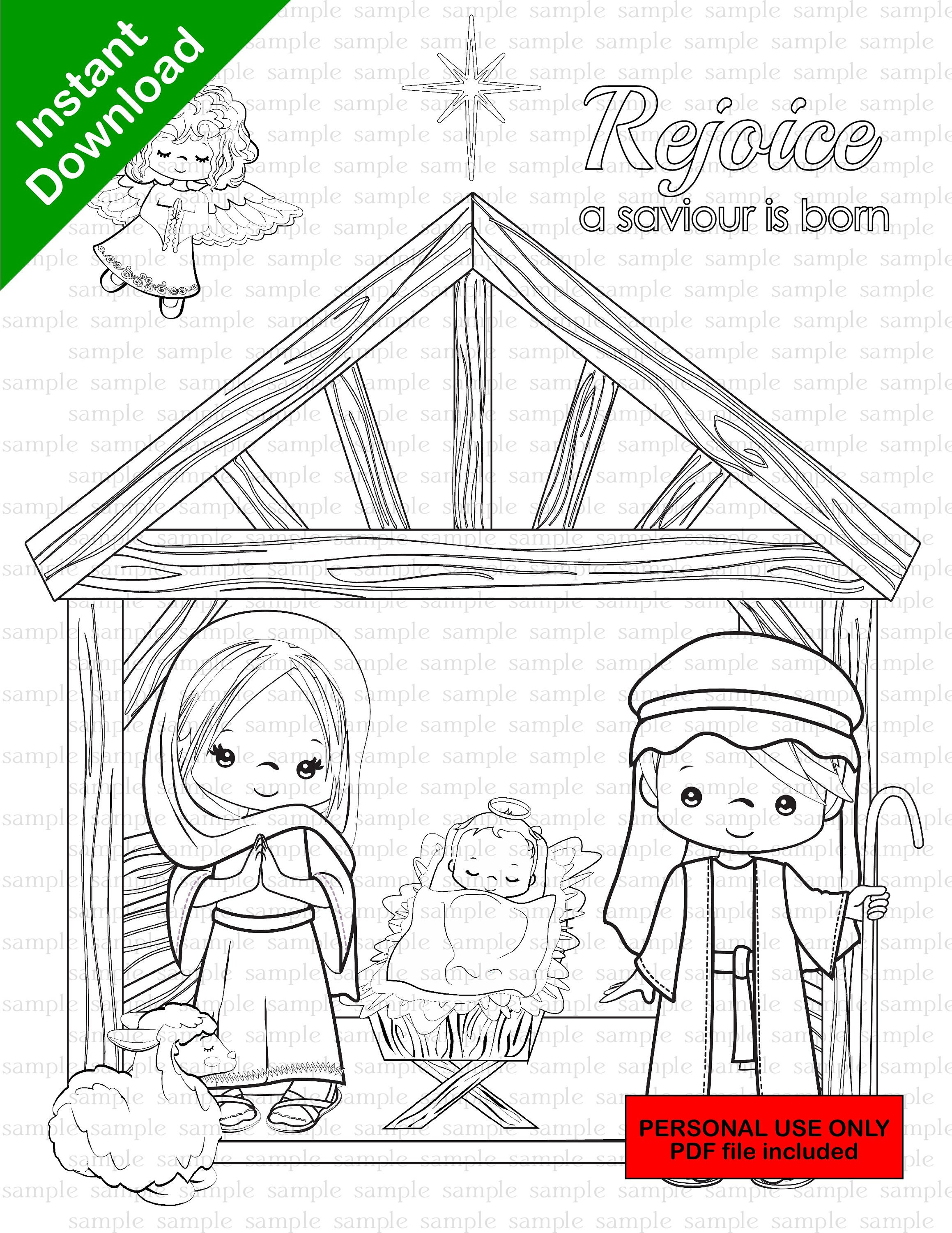 Nativity coloring page jesus birth colouring sheet instant download pdf included download now