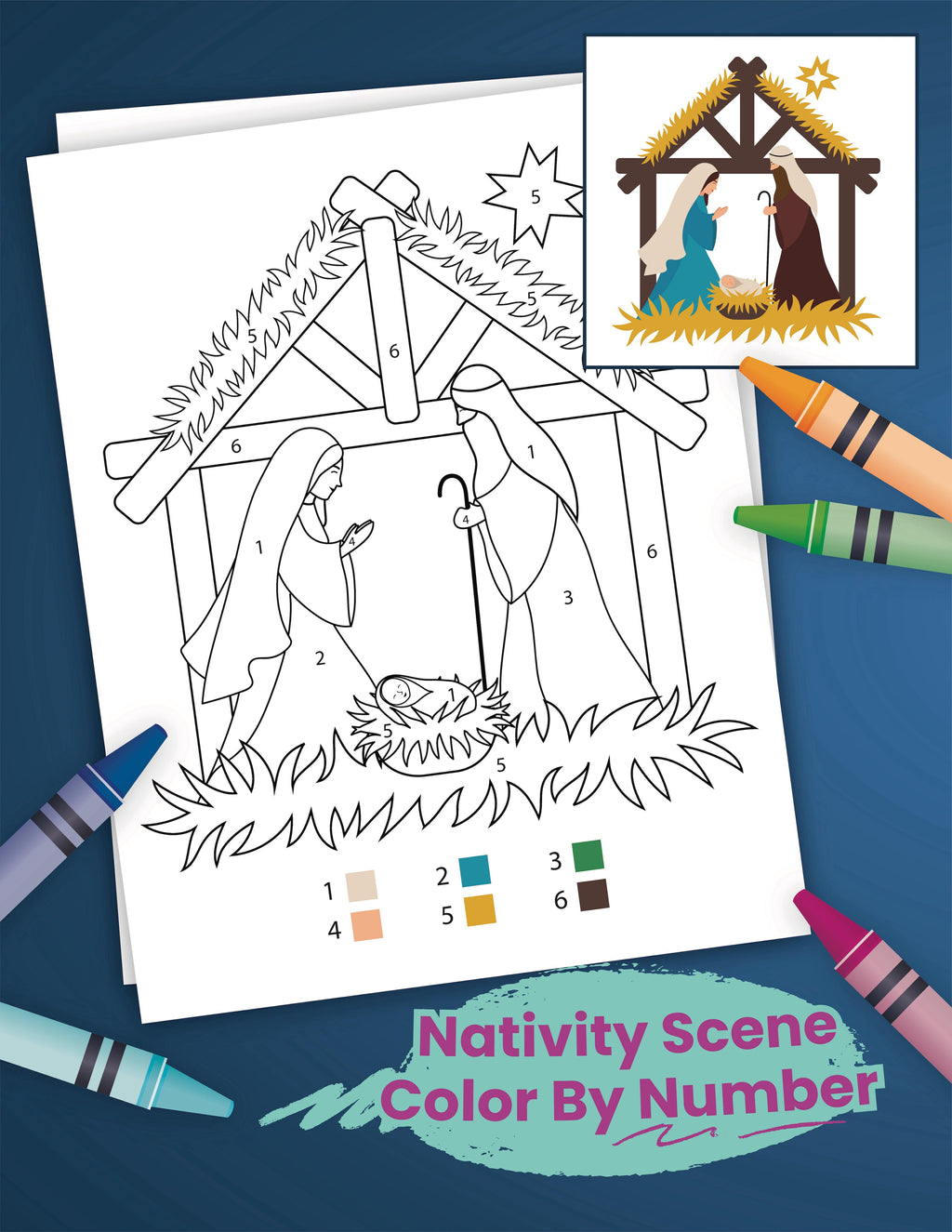 Nativity scene color by number