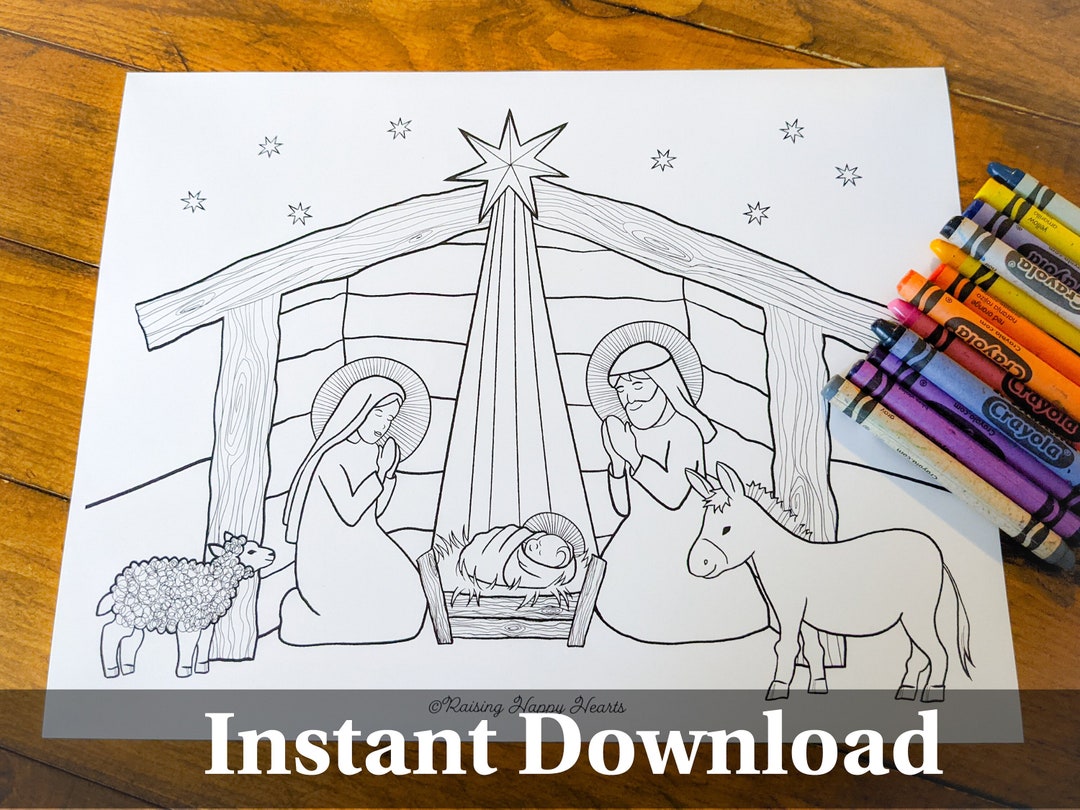 Nativity colouring page instant download christmas coloring page christian christian printable download now