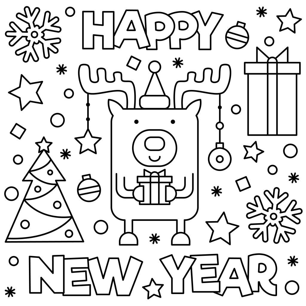 Happy new year printable colouring pages