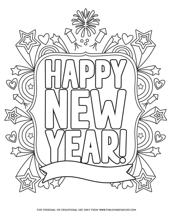 Happy new year coloring pages for