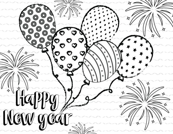 Happy new year coloring pages