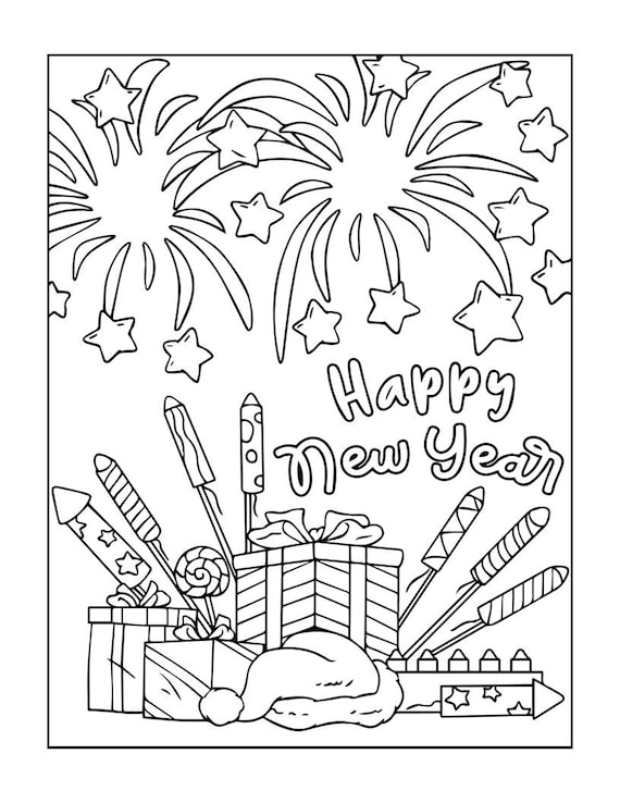 Printable happy new year coloring pages instant download print at homecraft supplies relaxation create art color