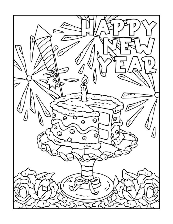 Printable happy new year coloring pages instant download print at homecraft supplies relaxation create art color