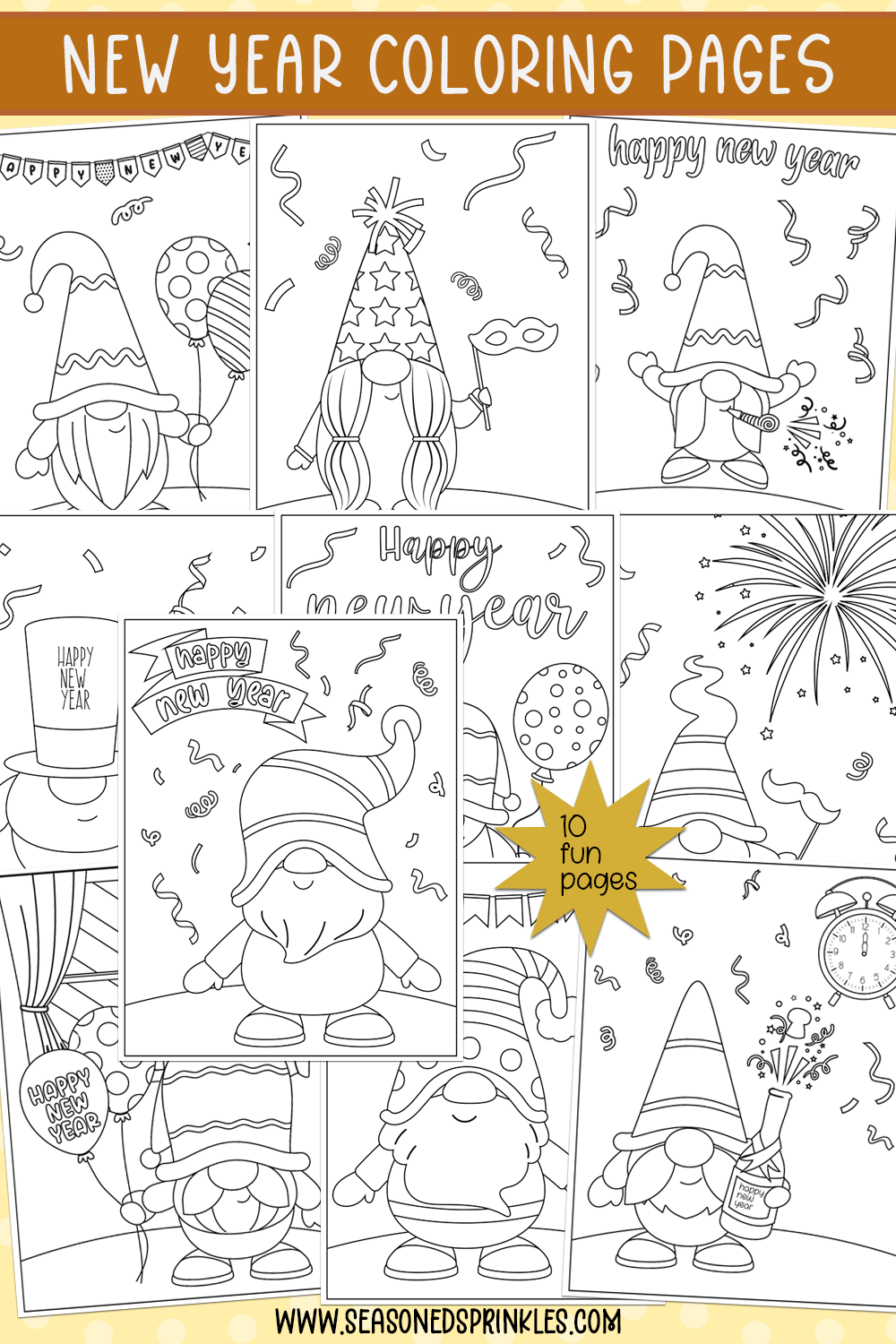 Free new years coloring pages printable new years gnomes