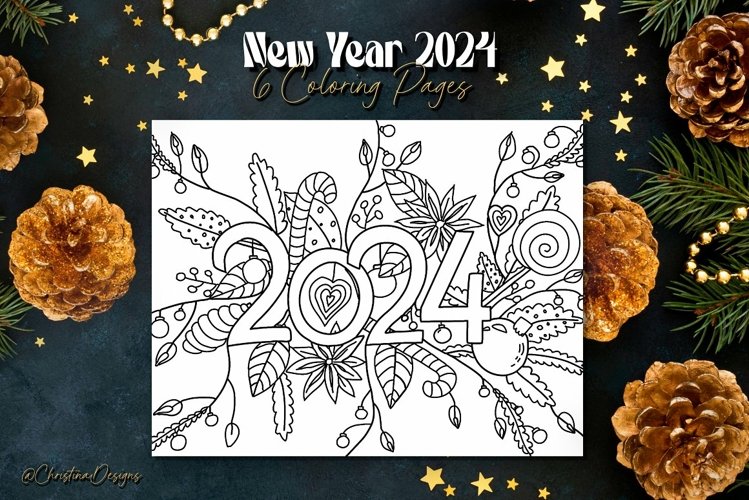 Happy new year coloring pages for print or digital use