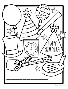 New year coloring dauber pages booklet clock hats noise makers party