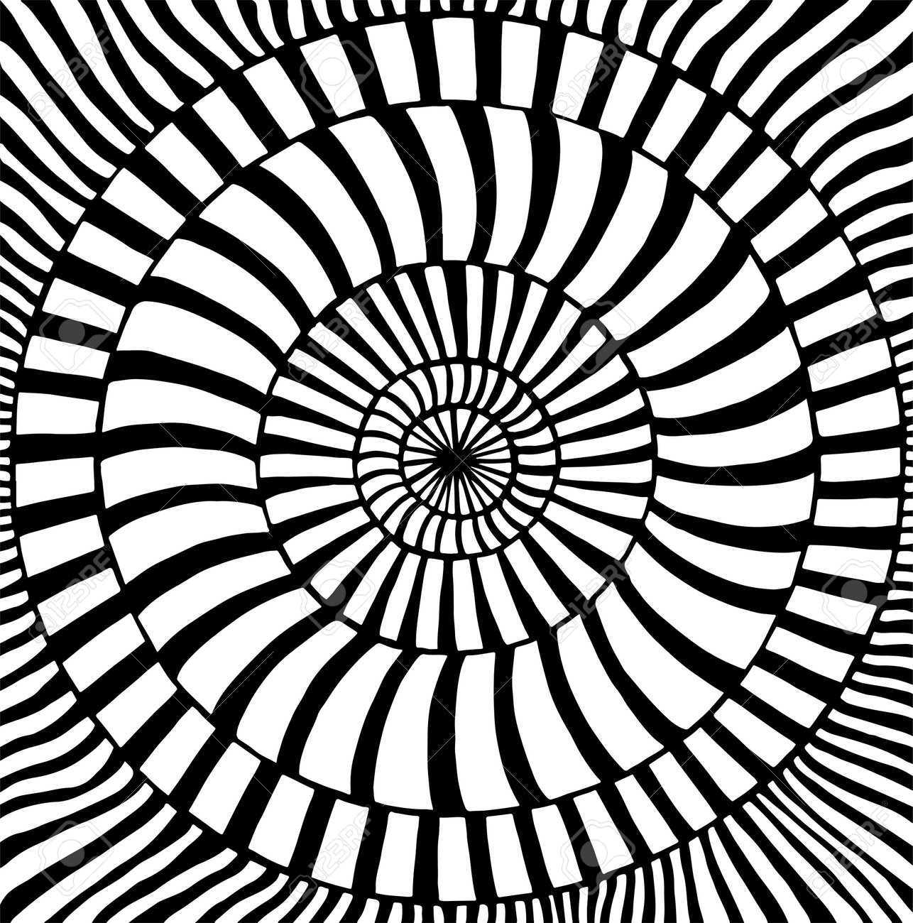 Black and white hipnotic optical illusion abstract pattern with many circles and stripes line background decorative coloring page for kids and adult royalty free svg cliparts vectors and stock illustration image