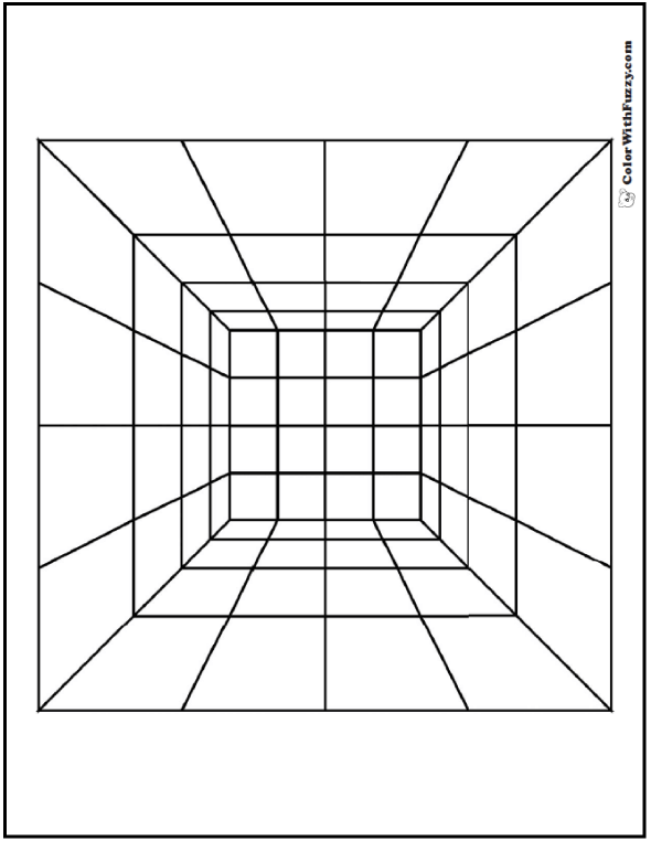 Coloring page geometric cube inside out