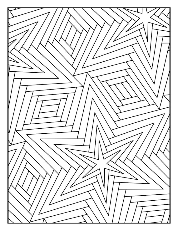 Coloring page geometric floral star pattern printable