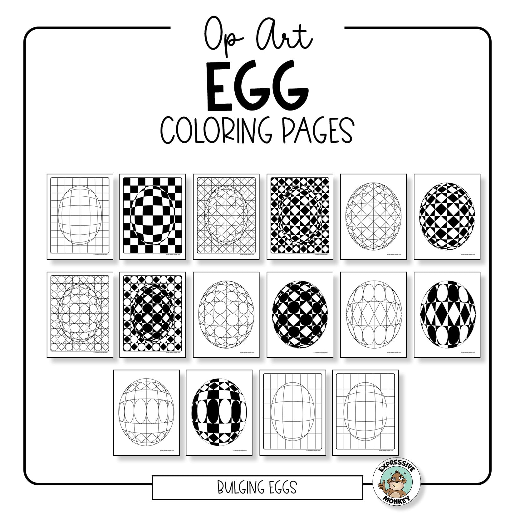 Op art egg coloring pages